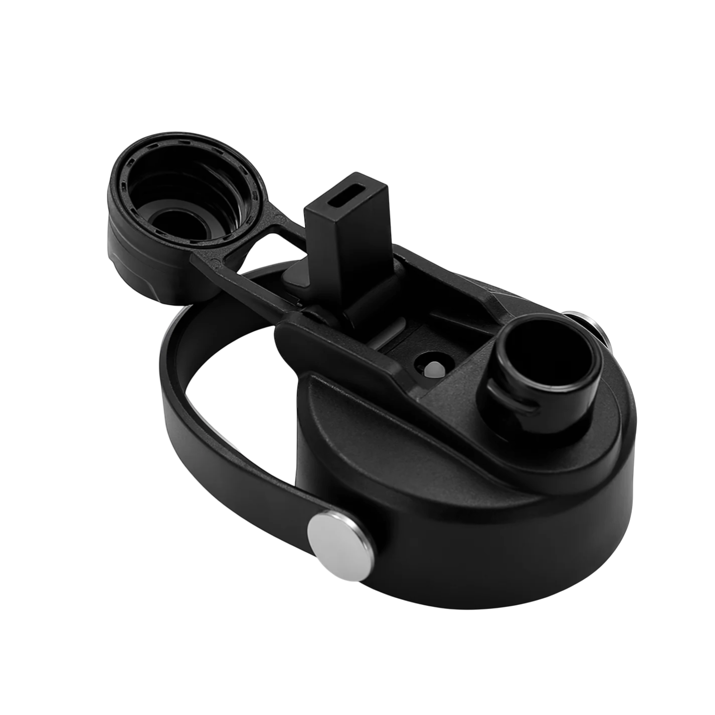 Precision Layers, Inc. black plastic flip-top lid with carrying strap for 32 oz Hydro Water Bottle.