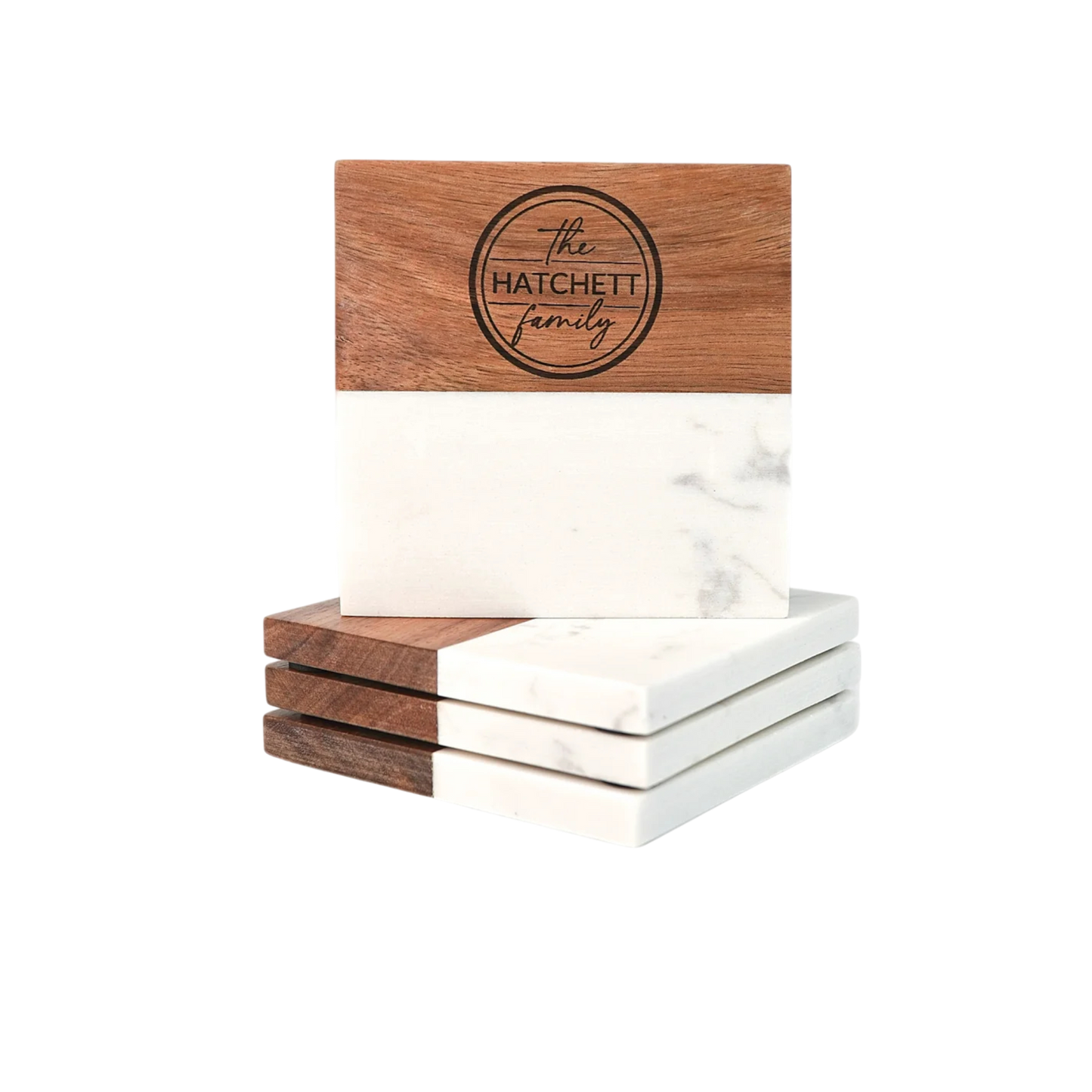 Marble & Acacia Coaster Set