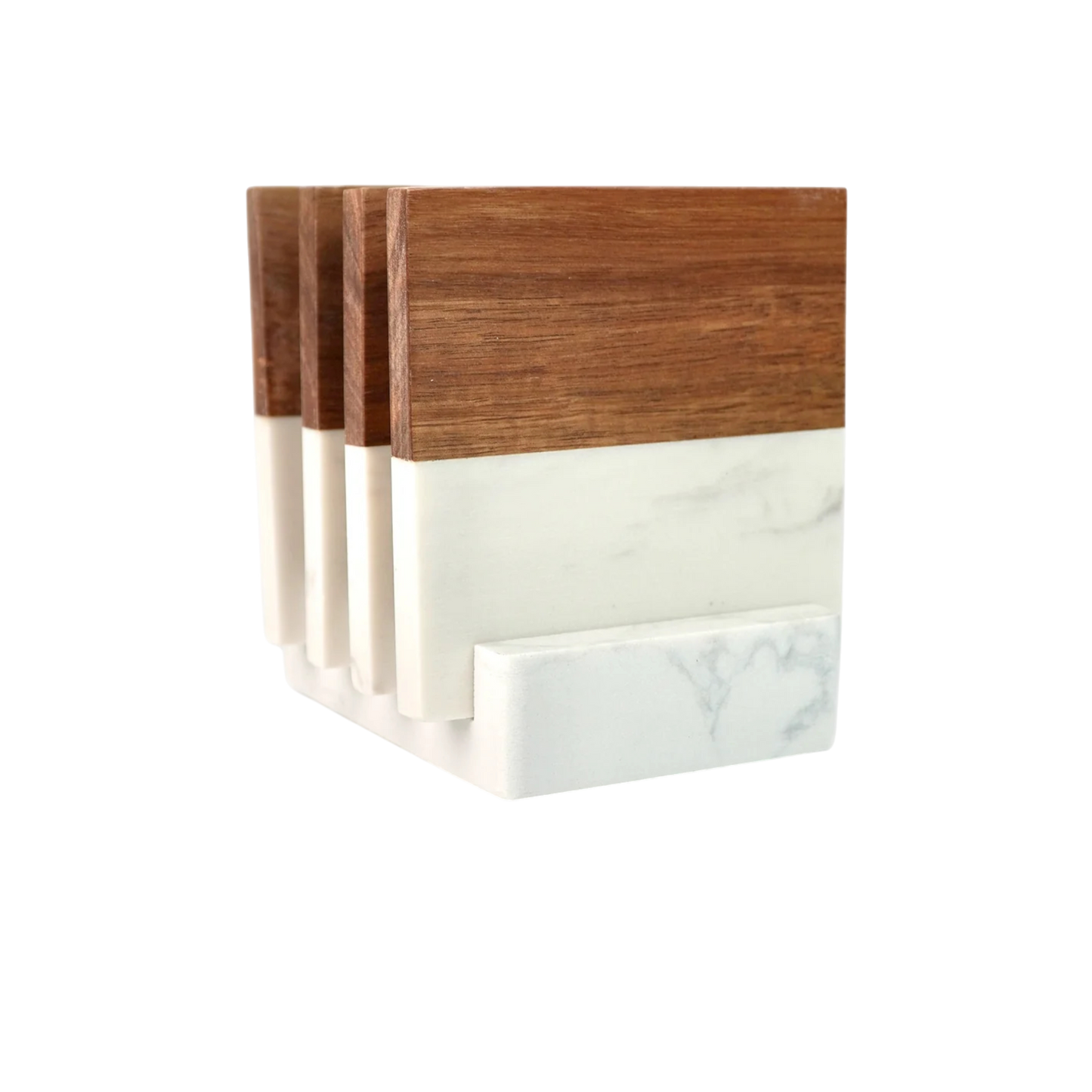 Marble & Acacia Coaster Set