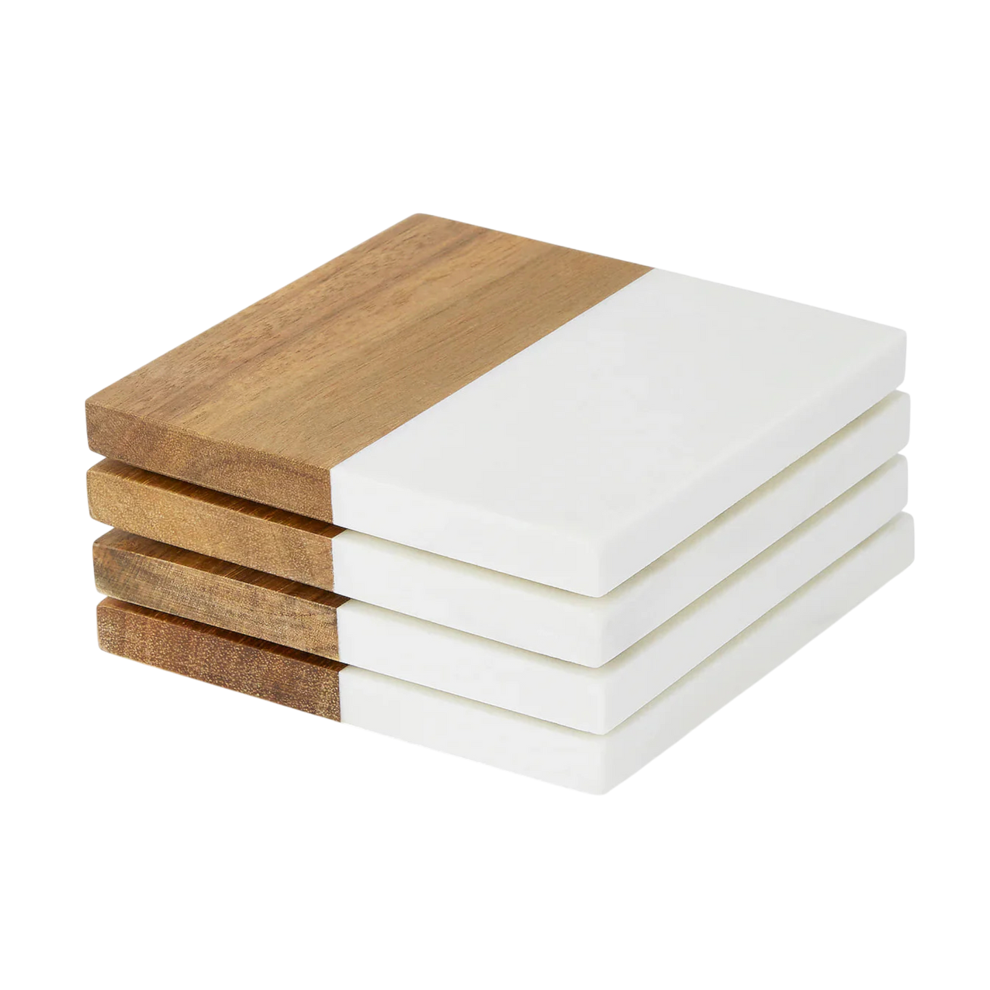 Marble & Acacia Coaster Set