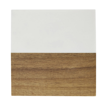 Marble & Acacia Coaster Set