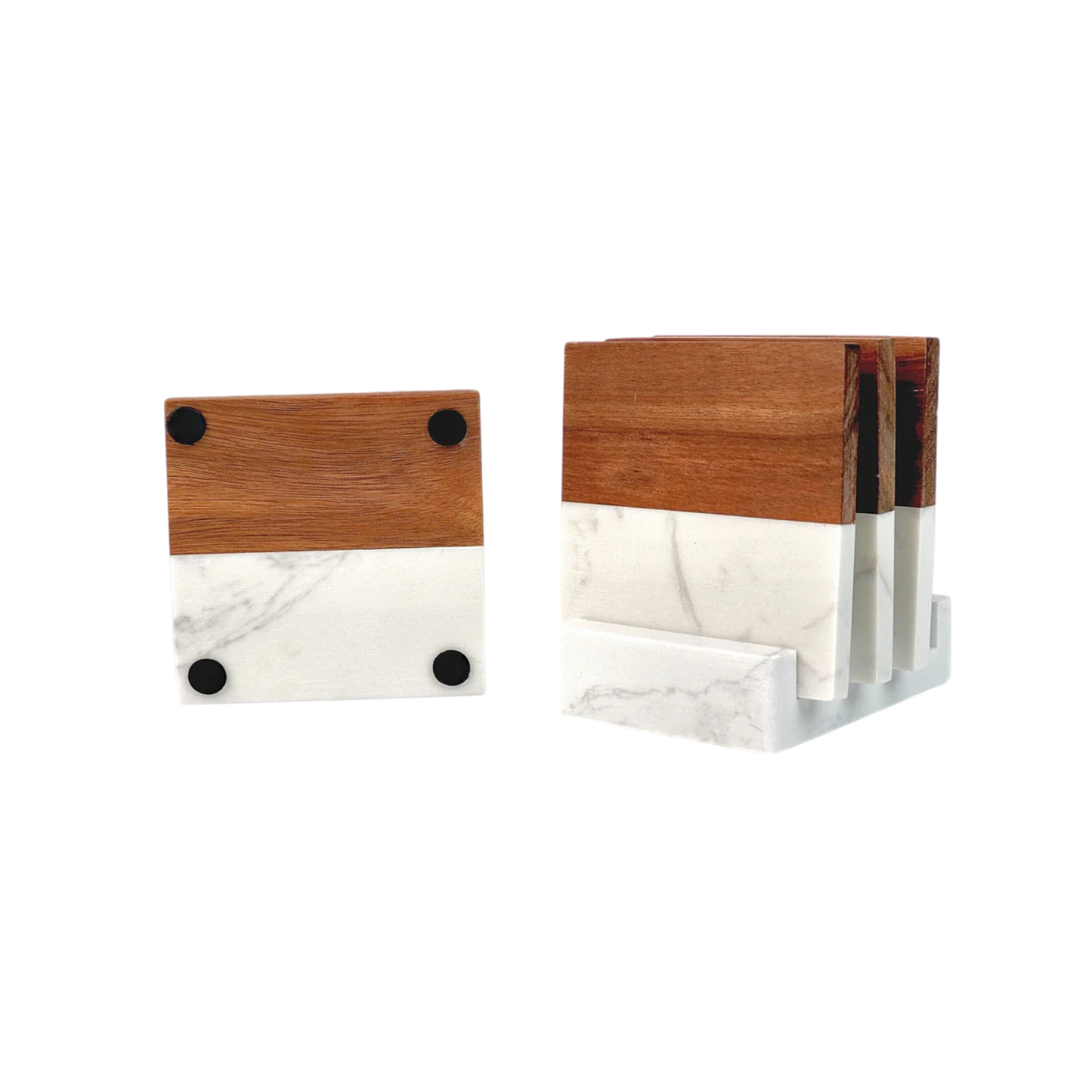 Marble & Acacia Coaster Set