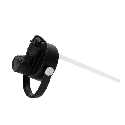 Precision Layers, Inc. black flip-top straw lid with carrying loop and metal accent for 32 oz Hydro Water Bottle.